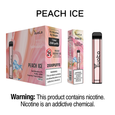 Персиковый лед 2500 затяжек Одноразовая ручка Vape Yuoto XXL 7 мл Ejuice 1200 мАч Аккумулятор для Турции