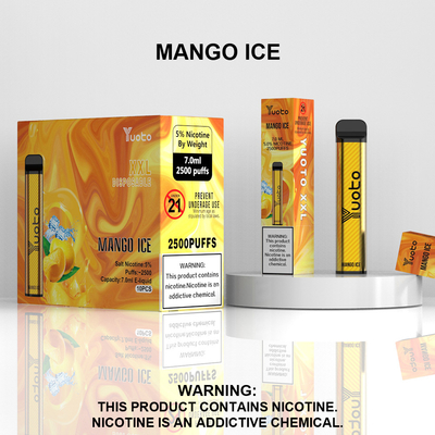 Yuoto xxl 2500 Puffs Одноразовые Vape Pod Mango Ice Flavor 7 мл Ejuice 1200 мАч Аккумулятор от китайского завода