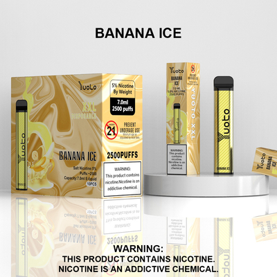 Yuoto XXL 2500 Puffs Одноразовая батарея 1200 мАч 7,0 мл Ejuice Банановый вкус льда для Индии