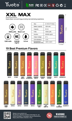 ODM Yuoto 3500 сопит сок батареи 9ml e вкуса ROHS 1200mAh Адвокатуры 16 Vape смешанный