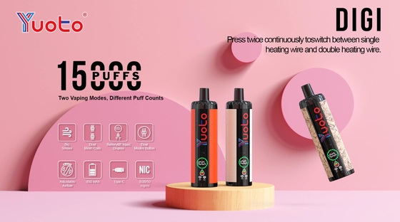 Одноразовый вейп Пластик AL 850mAh 15000 вдохов Регулируемый воздушный поток 23 ароматизации DualMesh катушка