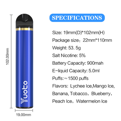 Сертификат 23 CF CE емкости сока Vape 5ml e слоек вкусов 1500 устранимый