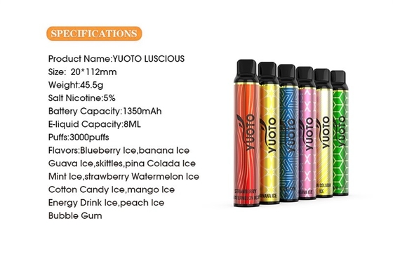 Слойка сигары стручка 1350mAh vapes 8ml ручки shisha слоек vape 3000 сигареты Yuoto luscious e устранимого vape