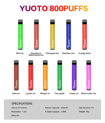 Yuoto 800 сопит Vape с зоной Origal 11 вкуса 2,5 ML емкости сока